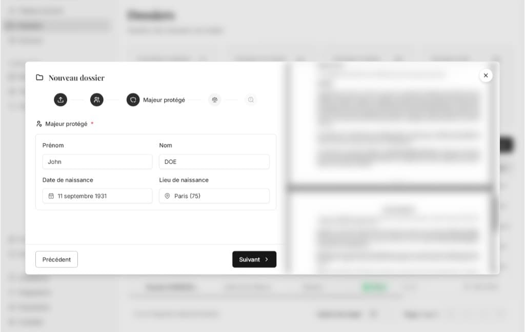 Création d'un dossier à partir d'une ordonnance PDF dans Smart Tutelles